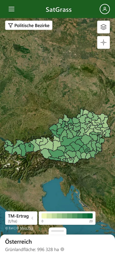 SatGrass App - Kartenübersicht mit Grünlanddaten