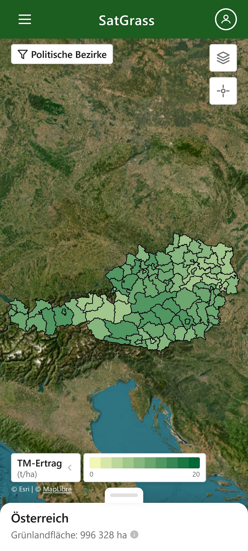 SatGrass App - Kartenübersicht mit Grünlanddaten